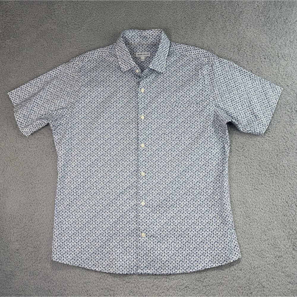 Peter Millar Mens Large All Over Print Short Sleeve Button Up Shirt Cocktail